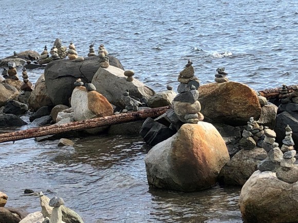 Inukshuks along the shore line